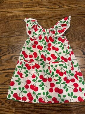 Kelly's Kids White Cherry Print Dress with Red and Green Accents